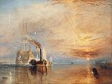 London National Gallery Top 20 13 JMW Turner - The fighting Temeraire JMW Turner - The Fighting Temeraire, 1838, 91 x 122 cm. This painting was voted #1 in the 2005 BBC Greatest Painting in Britain Poll. Although Turner painted many years before the Impressionists, I consider him the true first Impressionist. The Temeraire was a famous ship that had helped Nelson's victory at the Battle of Trafalgar in 1805. The painting shows the ship as she makes her last voyage before being broken up for salvage. Turner�s brilliant sunset bathes her in light, celebrating her glorious victory. The golden sky contrasts with the dark, modern tug that pulls the majestic old ship to her deathbed. The painting, which Turner called his favourite, is also regarded as a reflection by the artist on his own age and death.